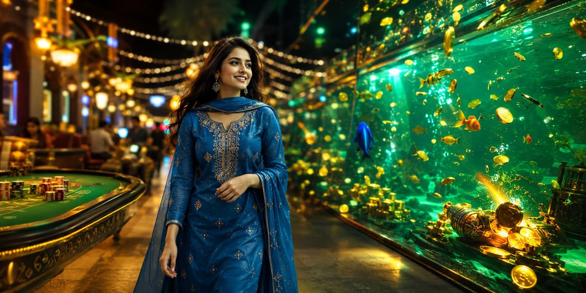 A woman in salwar kameez in Dhaka playing a fishing game on her mobile phone